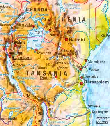 Tansanias Lage im Südosten des afrikanischen Kontinents